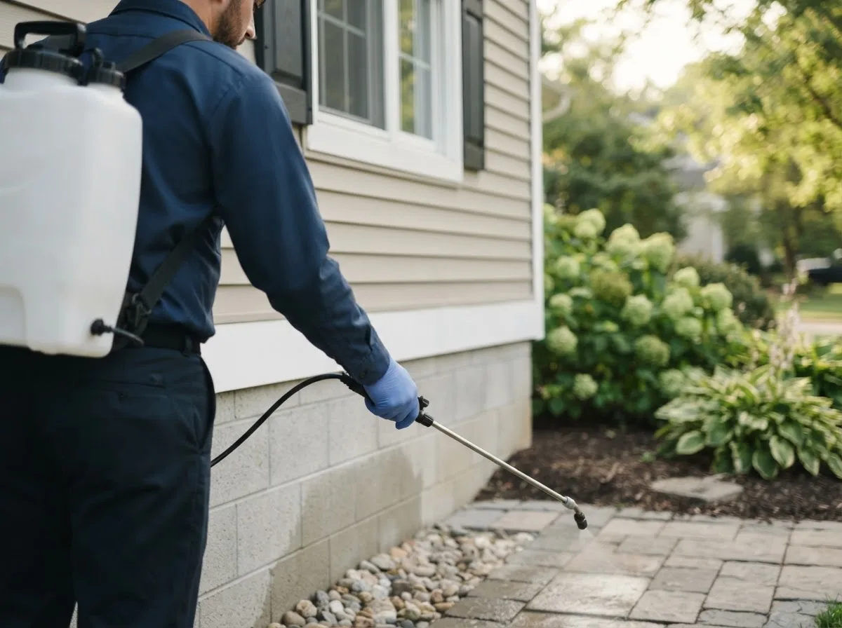 Pest control technician inspecting a home in Dale, TX